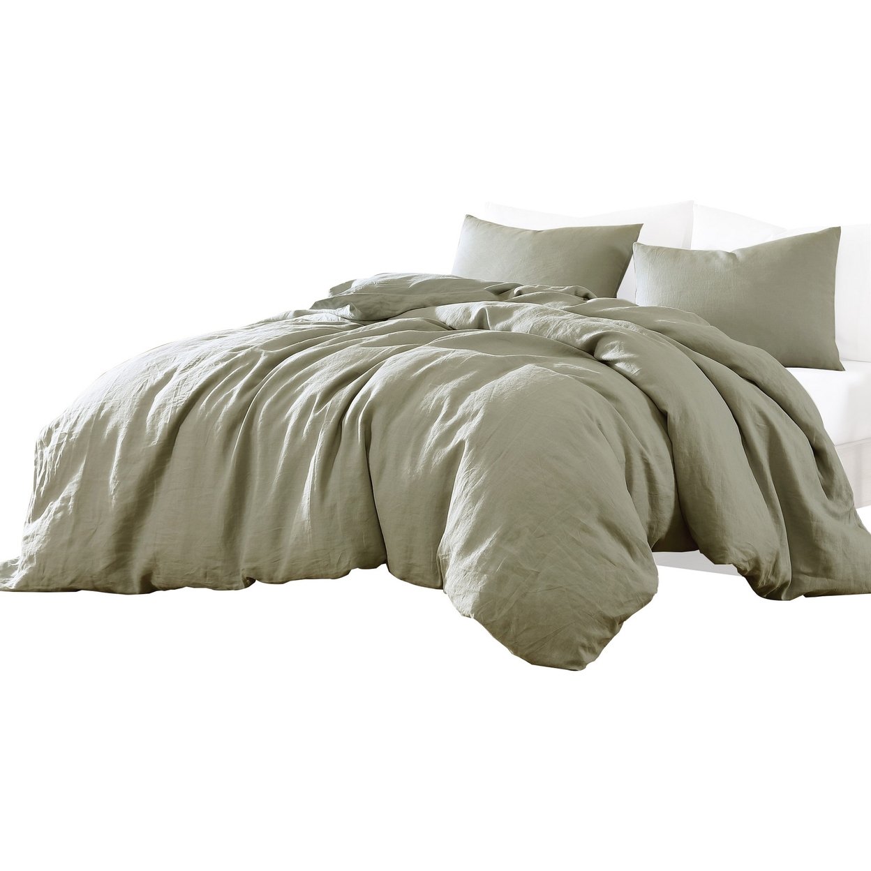Edge 4 Piece King Size Duvet Comforter Set, Washed Linen, Sage Green - Saltoro Sherpi