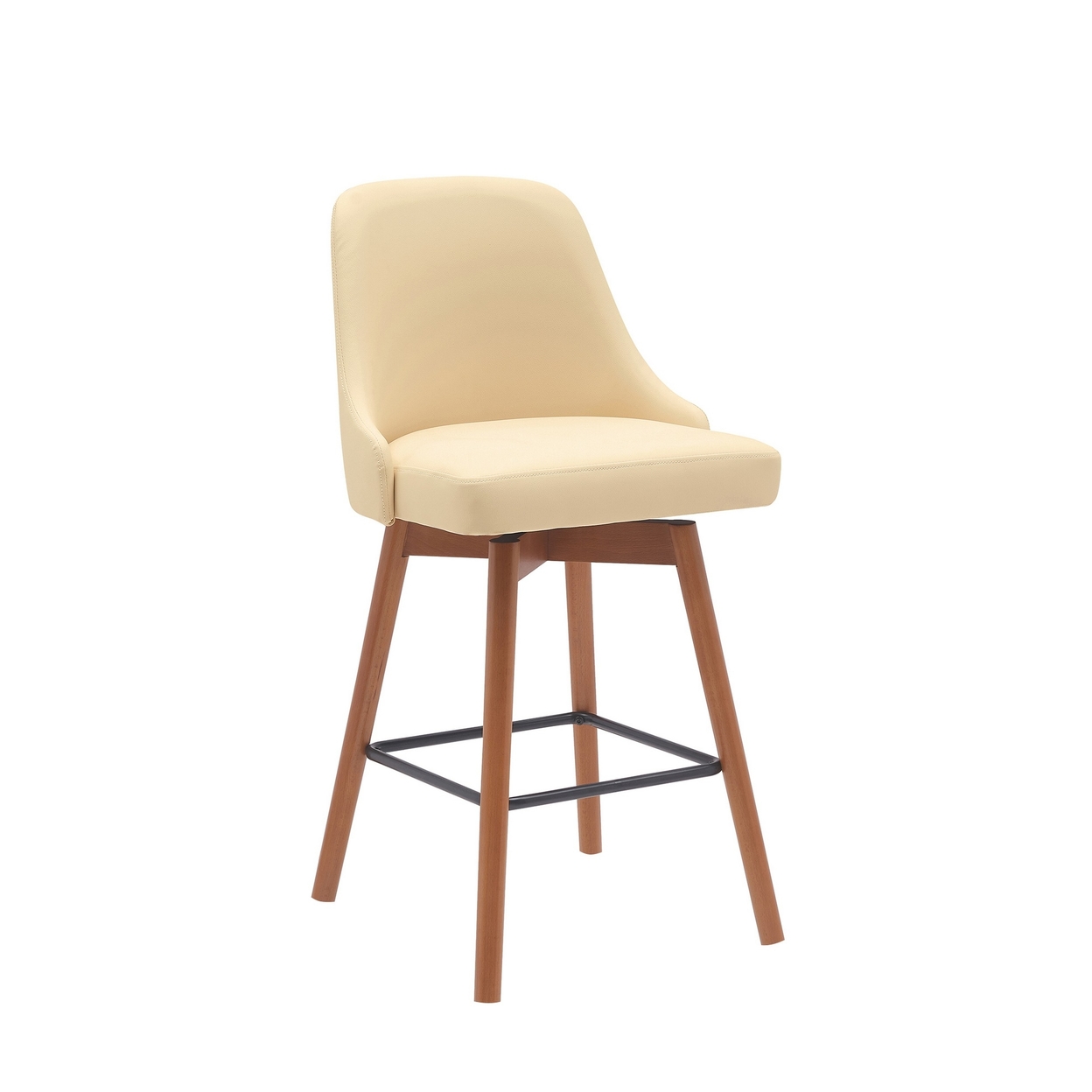 Sean 26 Inch Counter Stool Chair, Swivel, Parson, Cream Faux Leather, Brown - Saltoro Sherpi