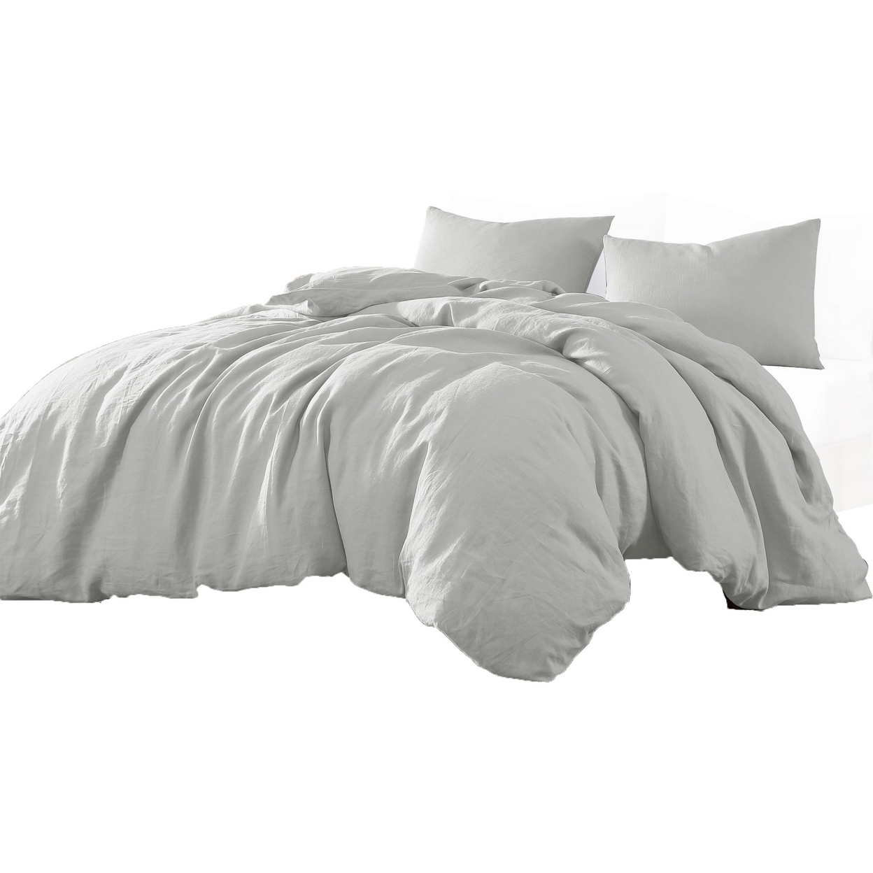 Edge 4 Piece Queen Size Duvet Comforter Set, Washed Linen, Cotton Soft Gray - Saltoro Sherpi