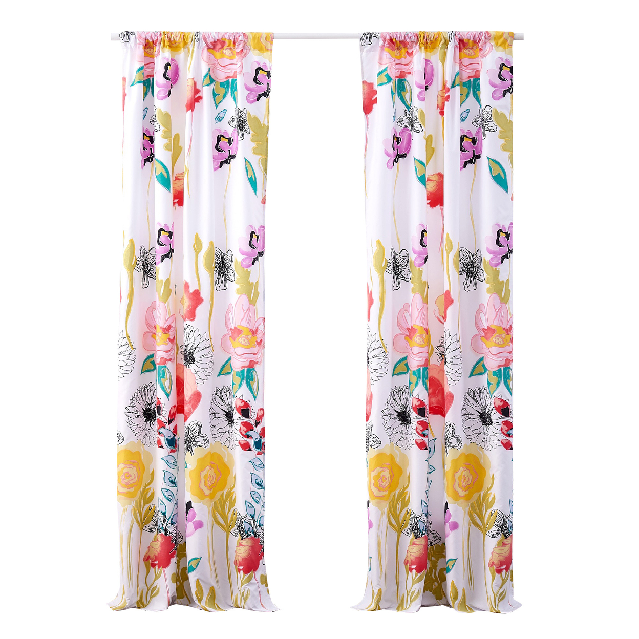 Minsk 84 Inch Window Panel Curtains, Bright Flower Patterns, Vibrant Colors