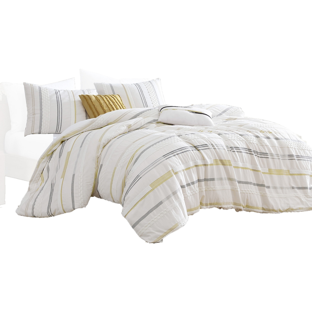 Mary 6 Piece King Duvet Comforter Set, 2 Pillows, Textured Ivory Boucle - Saltoro Sherpi