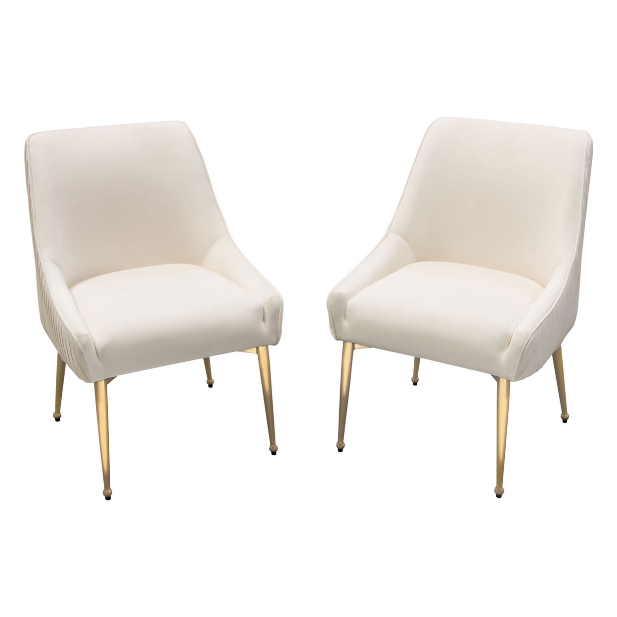 24 Inch Dining Chair, Set Of 2, Cushioned Seating, Sloped Arms, Off White- Saltoro Sherpi