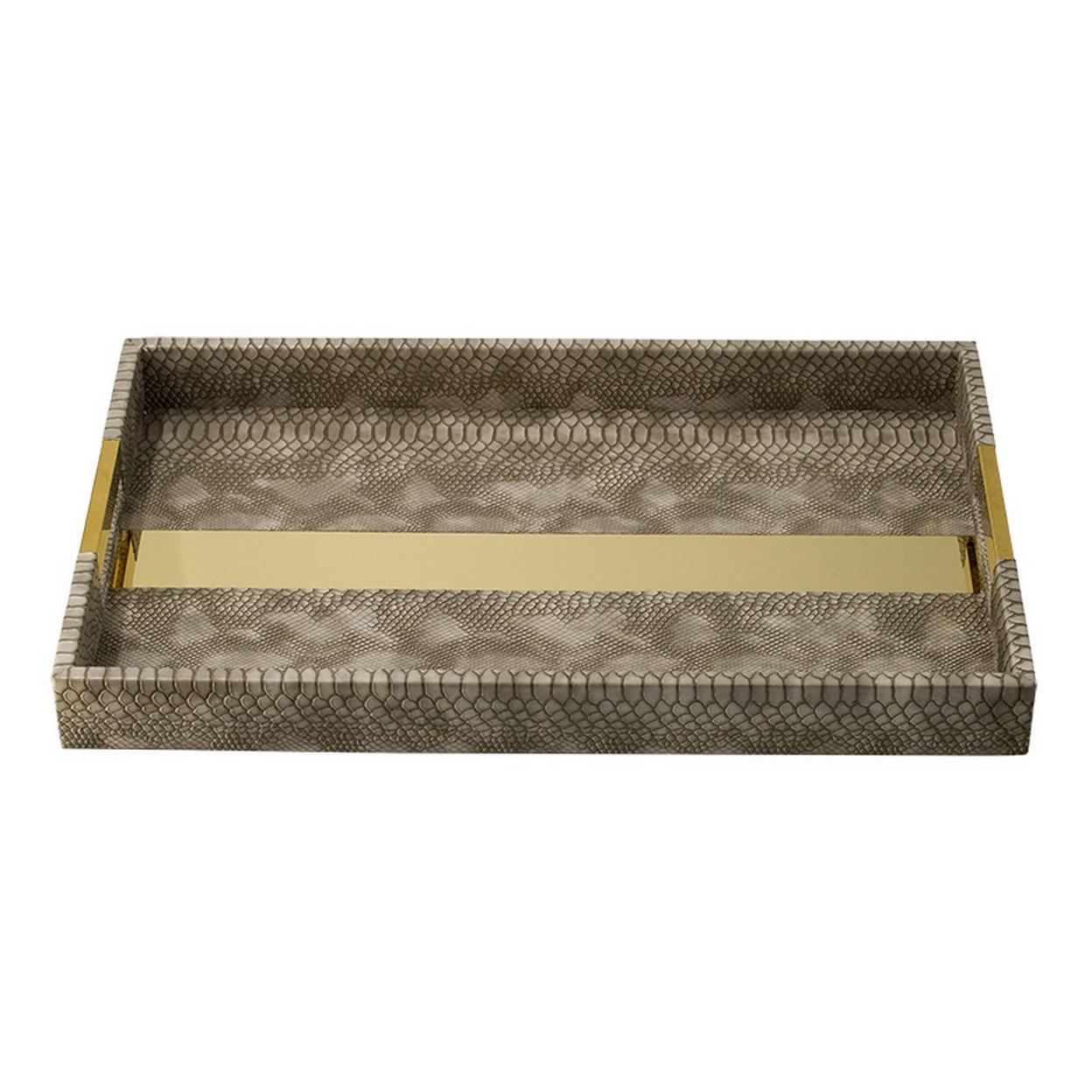 Set Of 2 Textured Nesting Trays, MDF Frame, Vegan Faux Leather, Flannel- Saltoro Sherpi