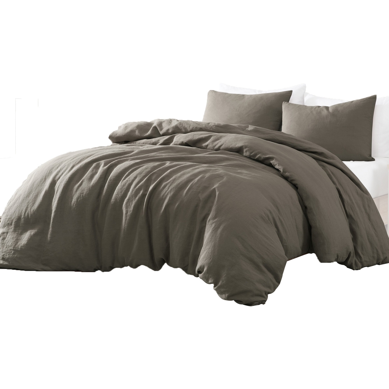 Edge 4 Piece King Size Duvet Comforter Set, Washed Linen, Charcoal Gray - Saltoro Sherpi
