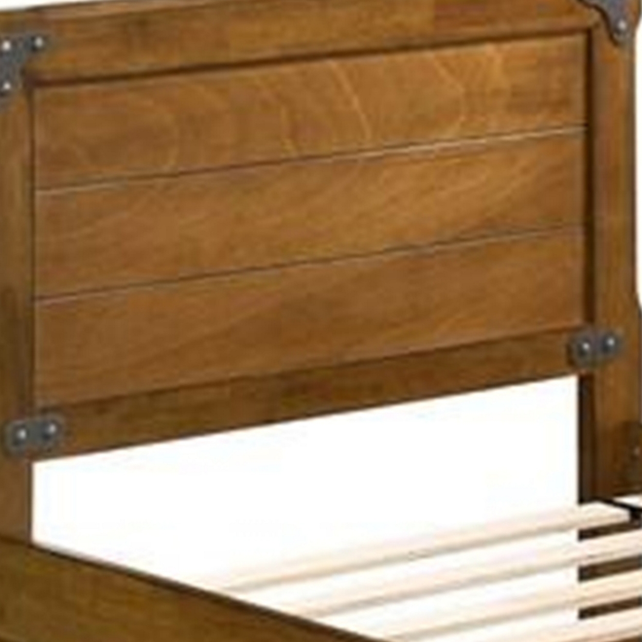 Twin Captains Bed With 3 Drawer Trundle, Plank Headboard, Honey Brown Wood- Saltoro Sherpi