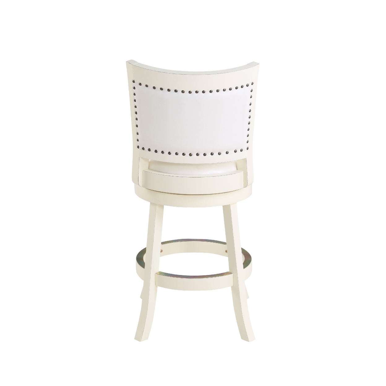 Sabi 24 Inch Swivel Counter Stool, Solid Wood, Faux Leather, White