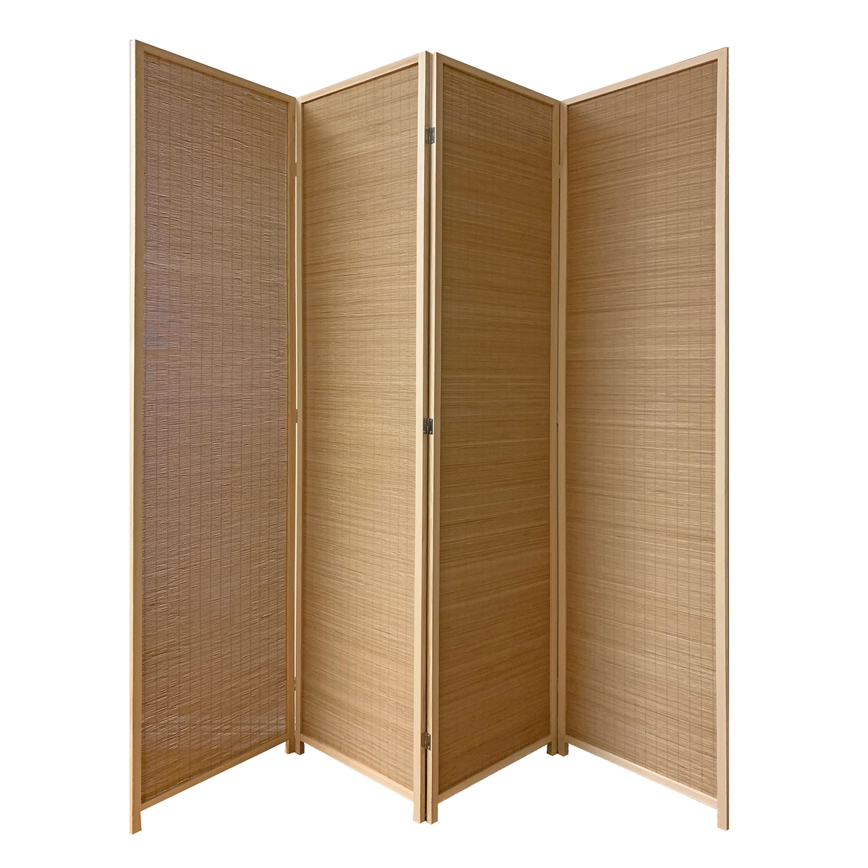 4 Panel Bamboo Shade Roll Room Divider, Natural Brown- Saltoro Sherpi