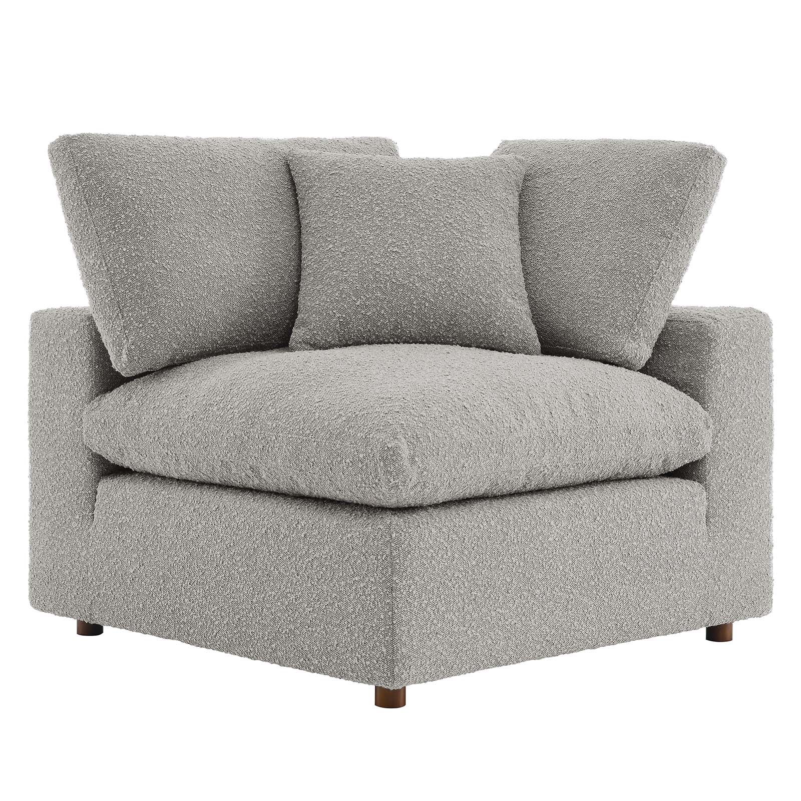 Commix Down Filled Overstuffed Boucle Fabric Corner Chair, Light Gray