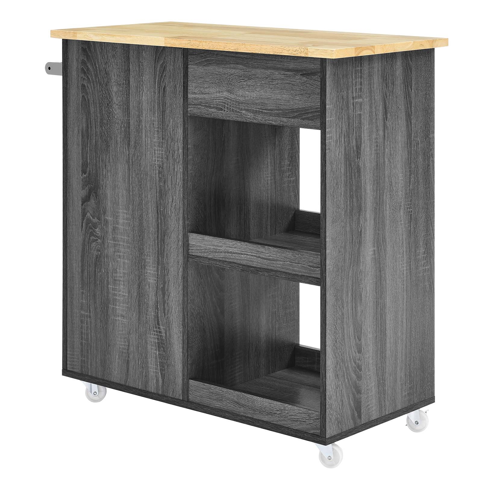 Culinary Kitchen Cart With Towel Bar, Charcoal Natural