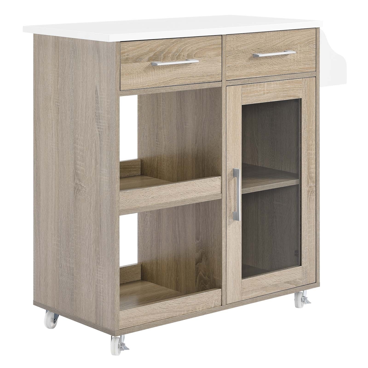 Culinary Kitchen Cart With Spice Rack, Oak White