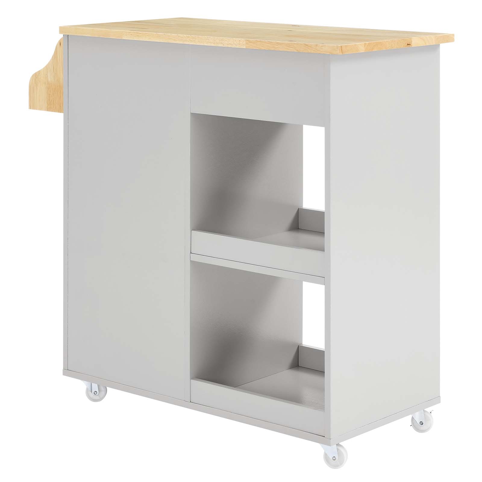 Culinary Kitchen Cart With Spice Rack, Light Gray Natural