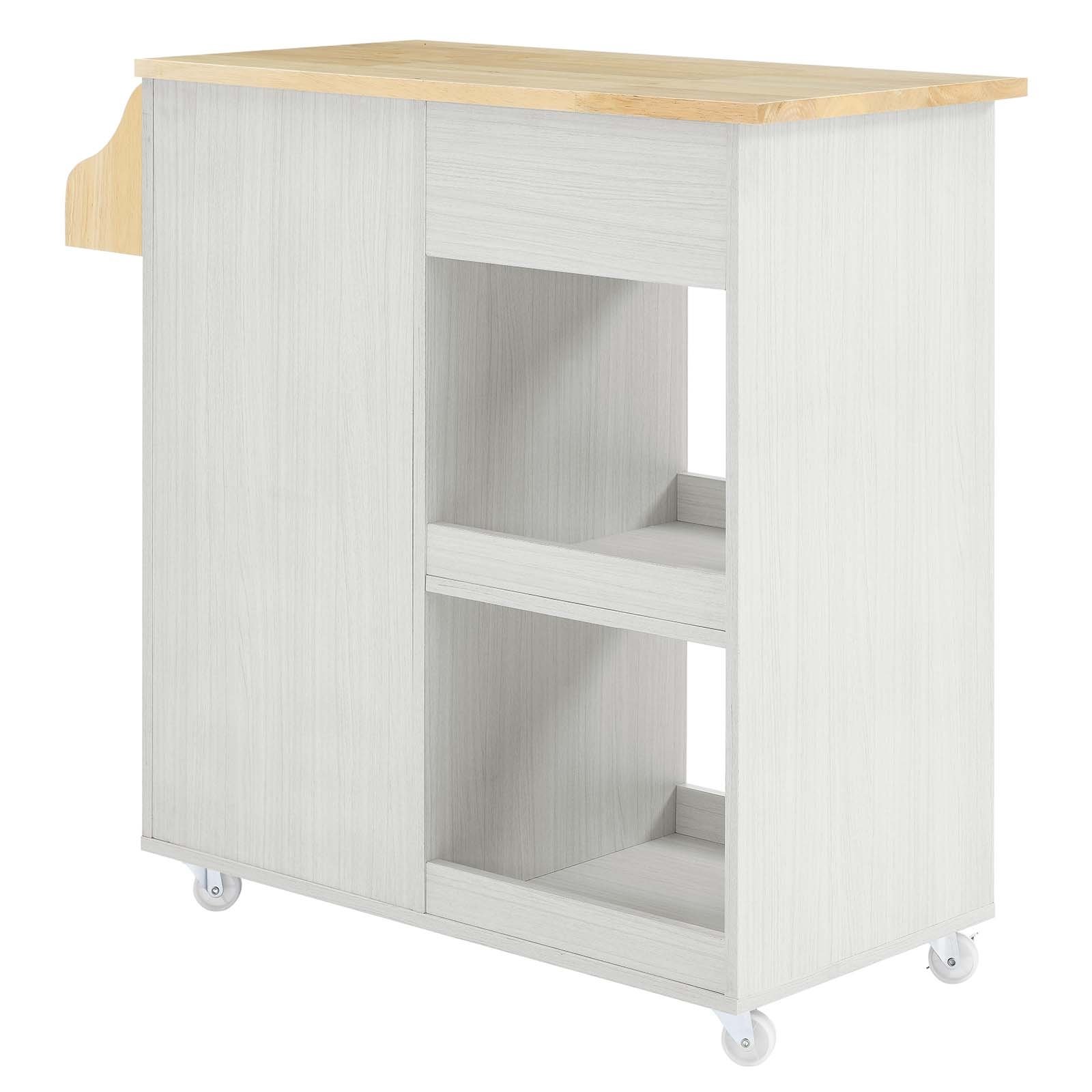 Culinary Kitchen Cart With Spice Rack, White Natural