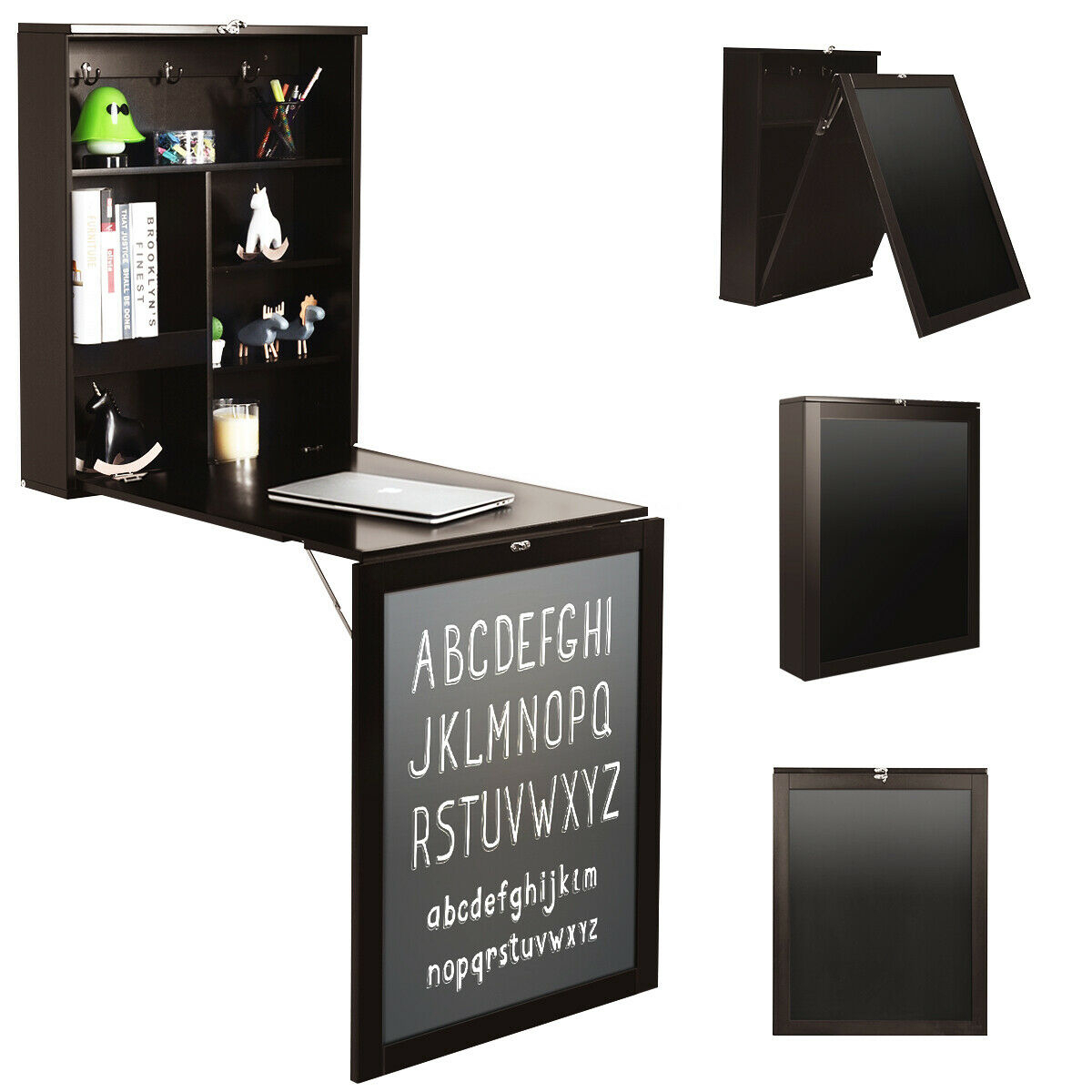 White/Black/Brown Wall Mounted Table Fold Out Desk With A Blackboard/Chalkboard - Brown