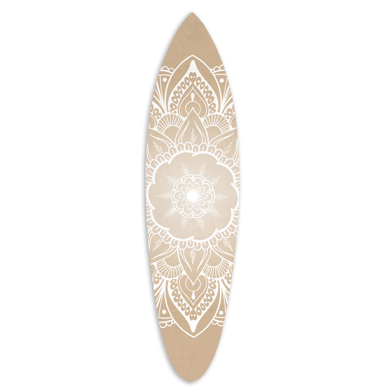 Wooden Surfboard Wall Art With Medallion Print, Brown And White- Saltoro Sherpi