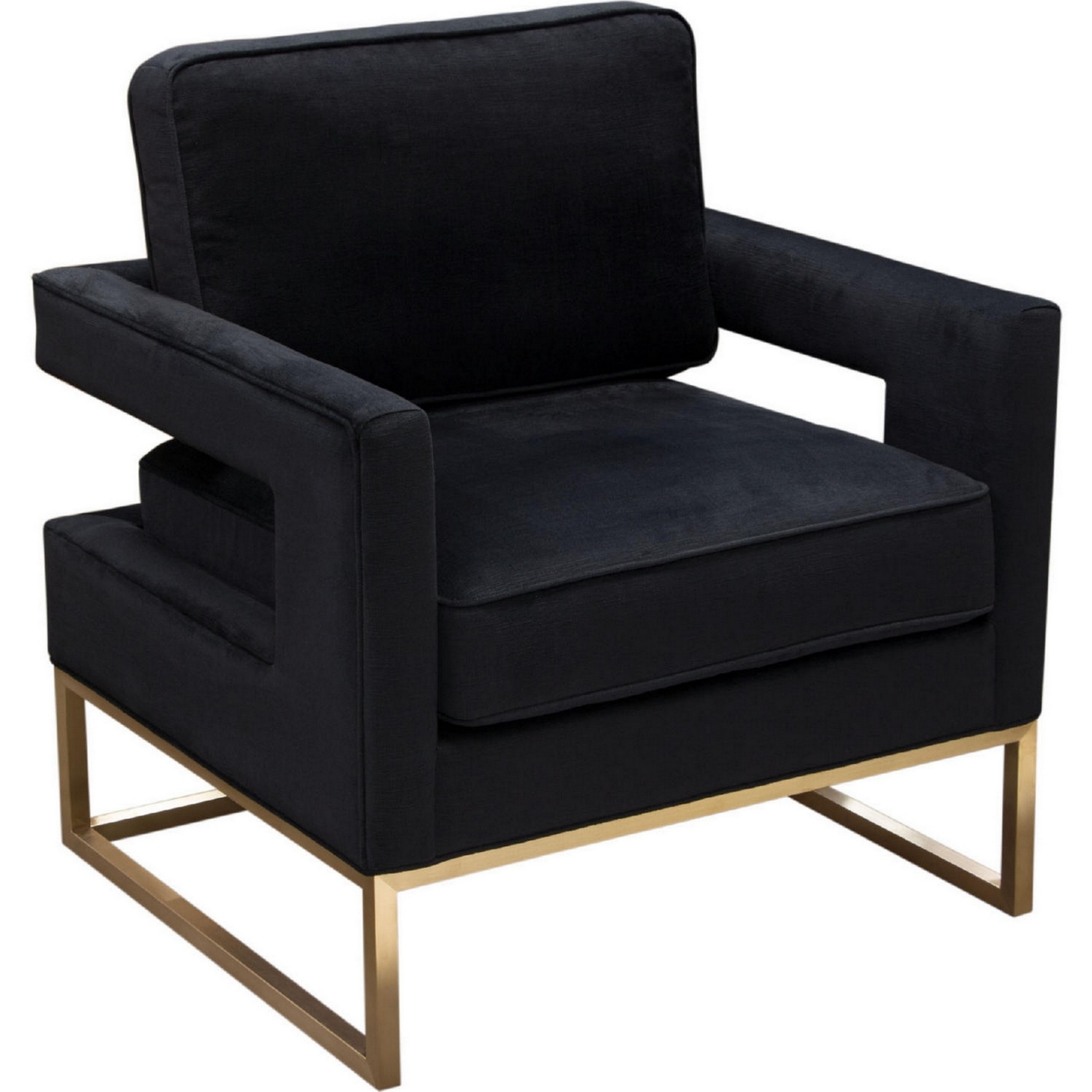32 Inch Modern Accent Chair, Performance Soft Velvet, Jet Black, Gold Frame- Saltoro Sherpi