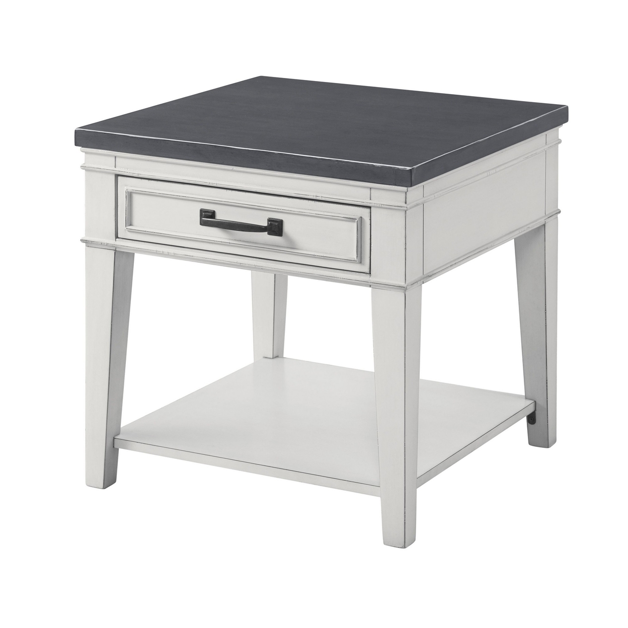 24 Inch Square End Table With 1 Drawer, White And Gray- Saltoro Sherpi