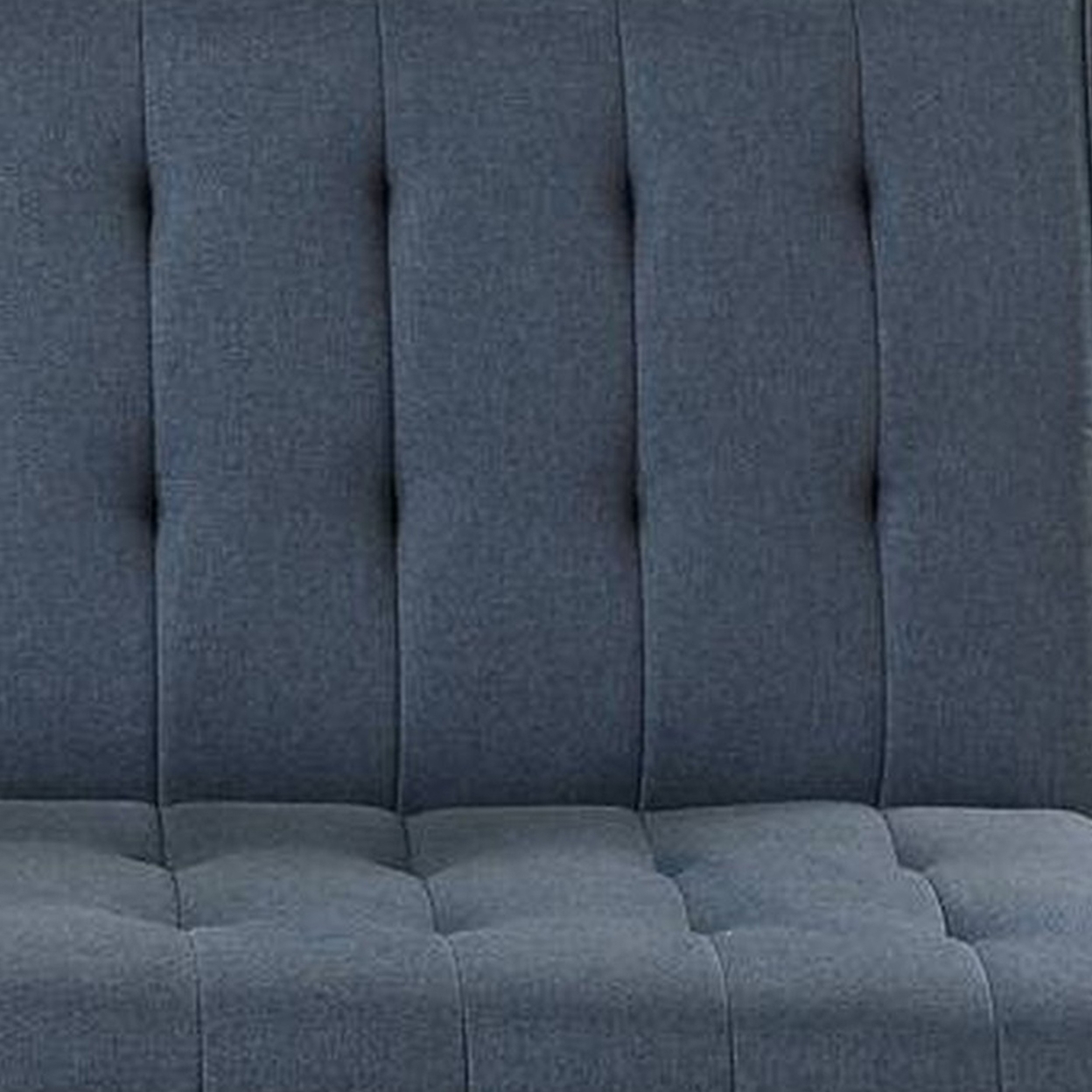 Ara 71 Inch Adjustable Futon Sofa Bed, Plush Cushioning, Tapered Legs, Blue- Saltoro Sherpi