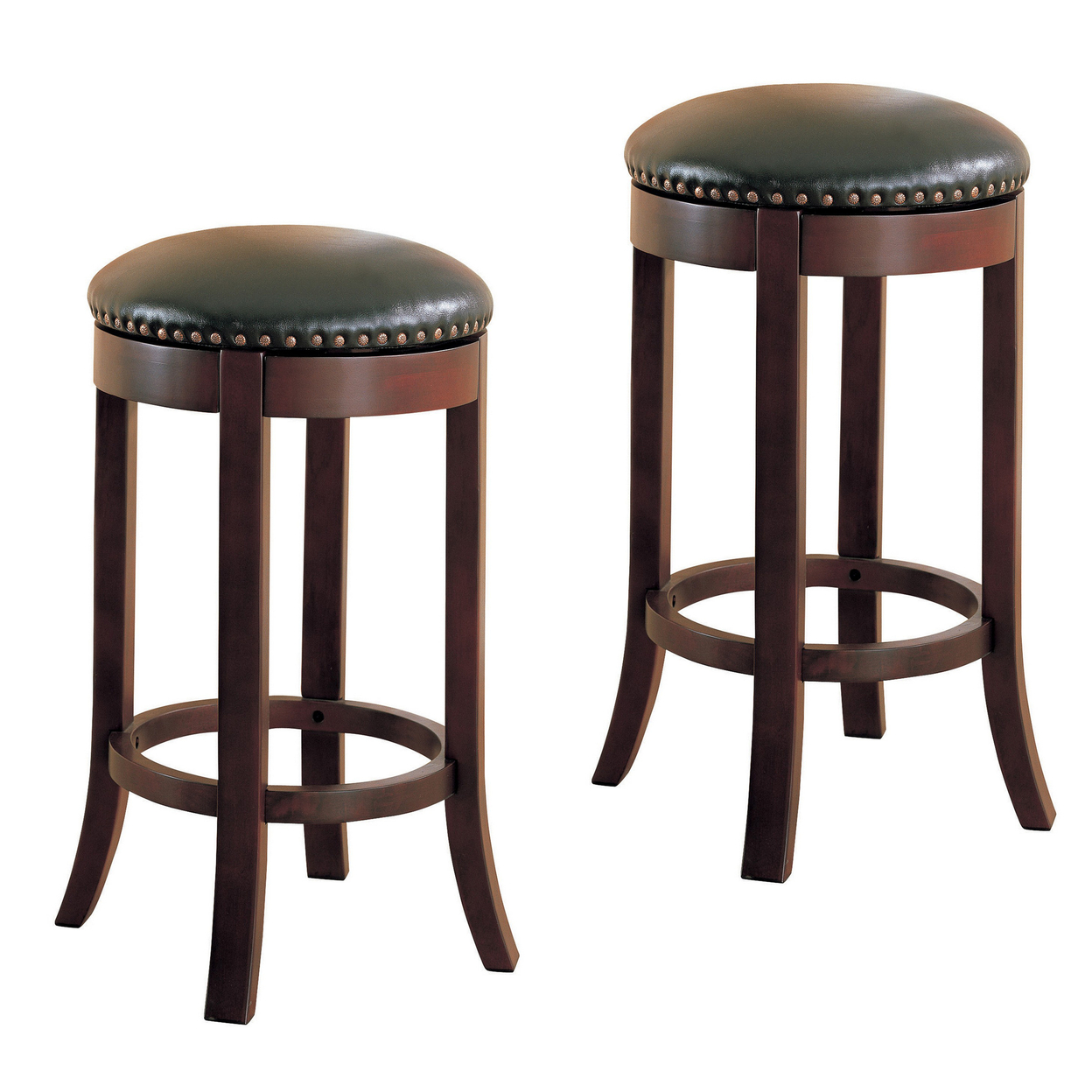Contemporary 29 Swivel Bar Stool With Upholstered Seat, Brown ,Set Of 2- Saltoro Sherpi