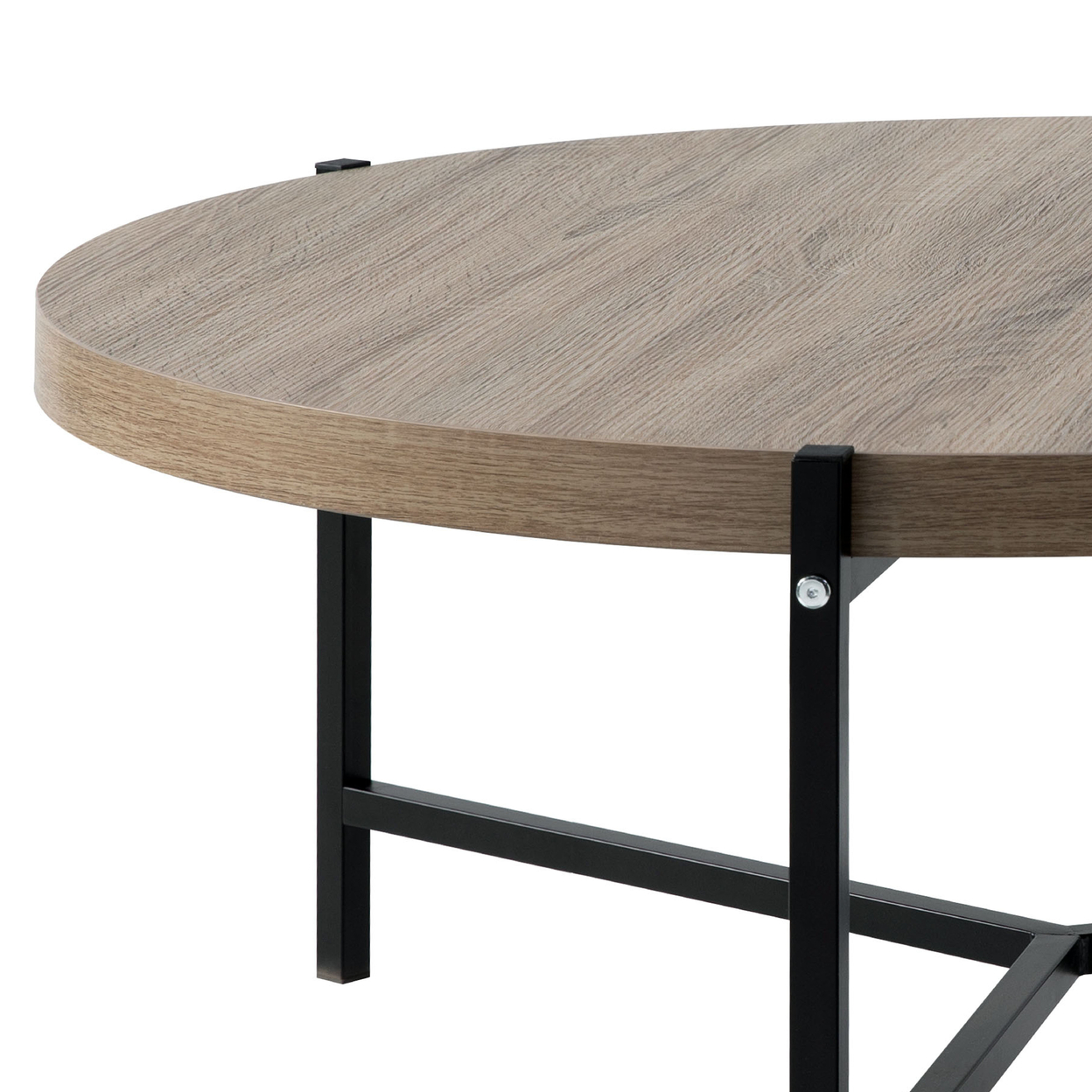 Wib 37 Inch Round Coffee Table, Sturdy Metal Frame, Black Base, Taupe - Saltoro Sherpi