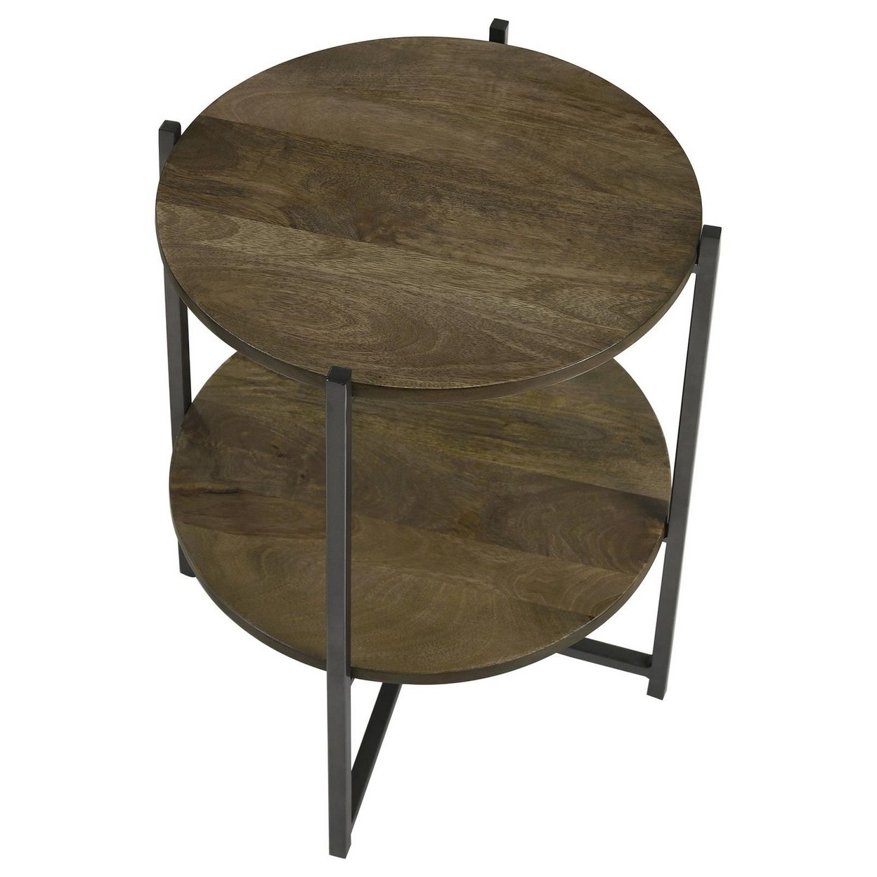 24 Inch Wood Round Accent Side End Table, 1 Open Shelf, Gray, Brown- Saltoro Sherpi