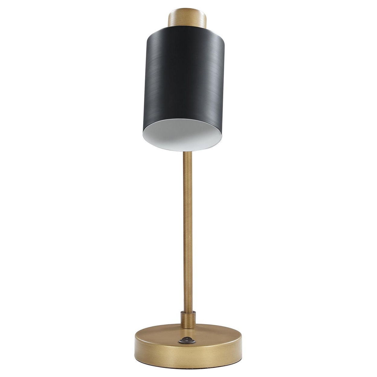 18 Inch Metal Table Lamp, Matte Black Cylindrical Shade, Antique Brass Base- Saltoro Sherpi