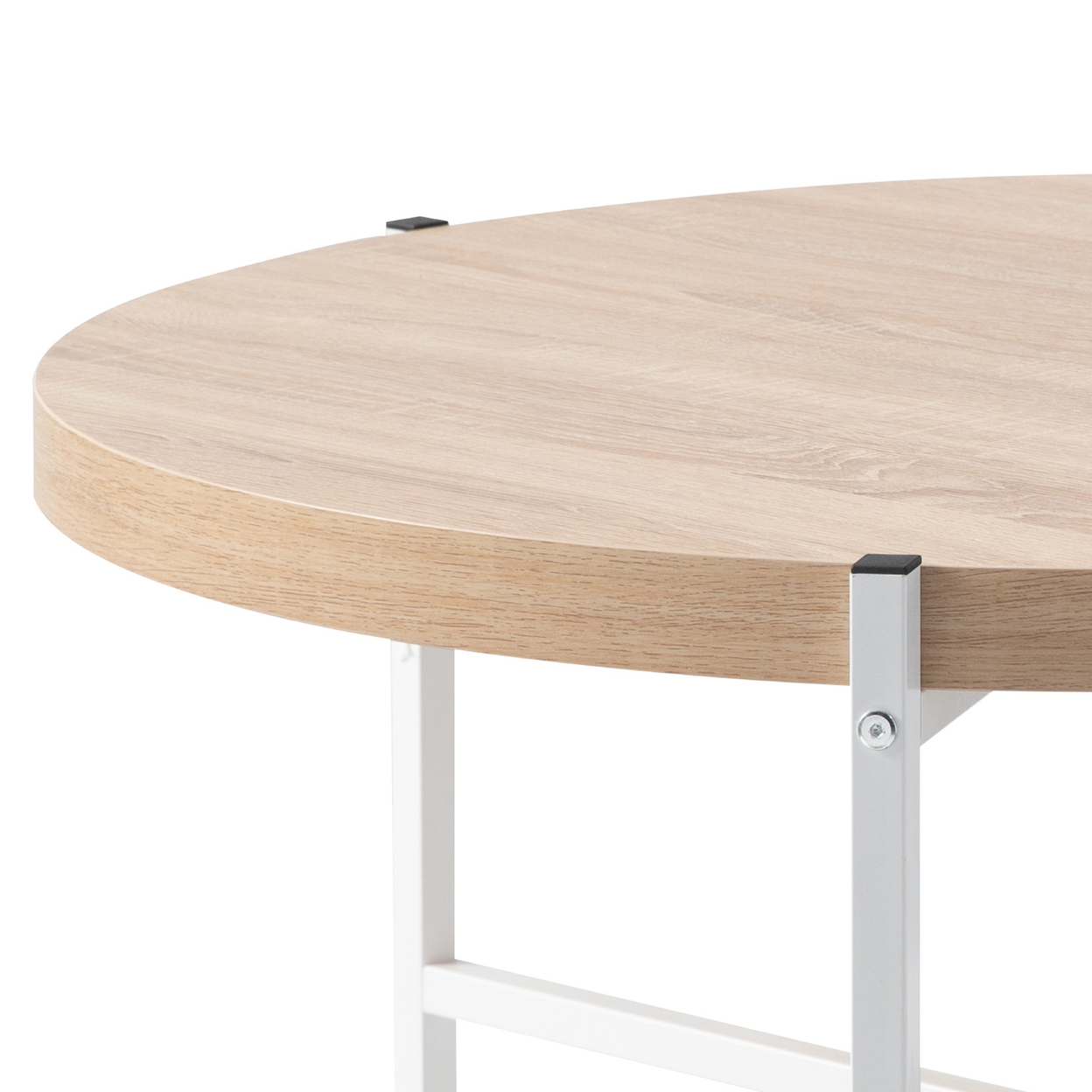Wib 37 Inch Round Coffee Table, Sturdy Metal Frame, White Base, Brown - Saltoro Sherpi