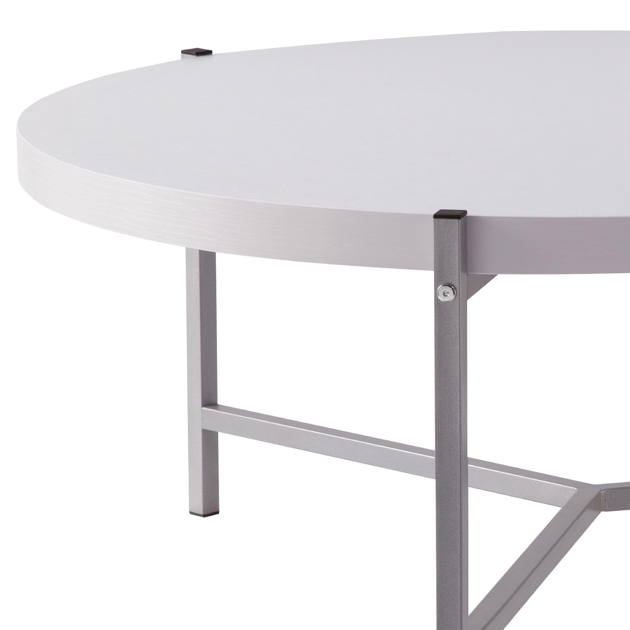 Wib 37 Inch Round Coffee Table, Sturdy Metal Frame, Silver Base, White- Saltoro Sherpi