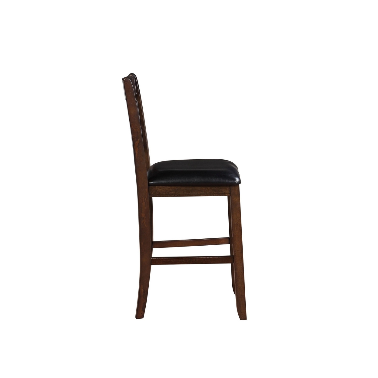 Wooden Counter Height Chair With Leatherette Seat, Set Of 2, Black And Brown- Saltoro Sherpi