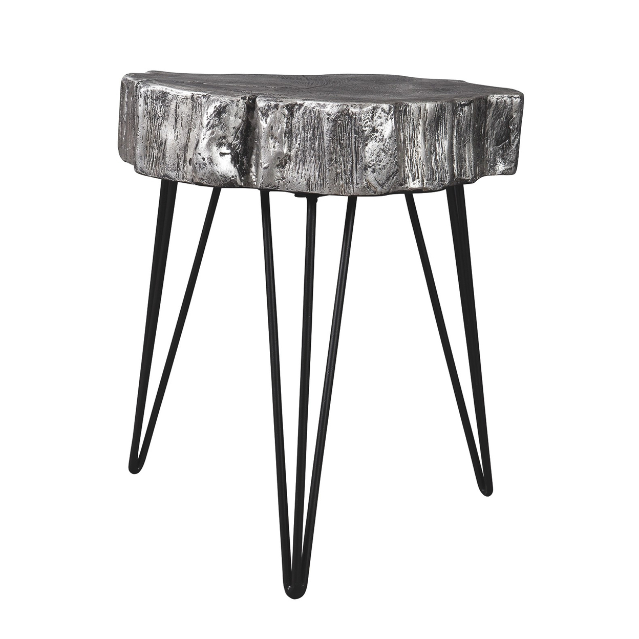 Metal Hairpin Leg Accent Table With Magnesium Oxide Top, Black- Saltoro Sherpi
