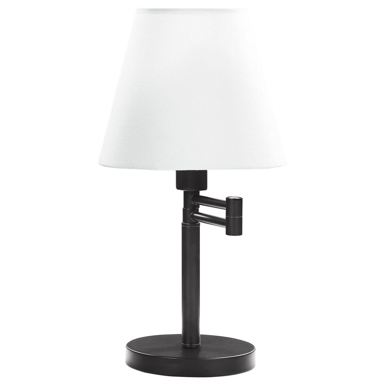 20 Inch Table Lamp, Off White Fabric Empire Shade, Swing Arm, Matte Black - Saltoro Sherpi