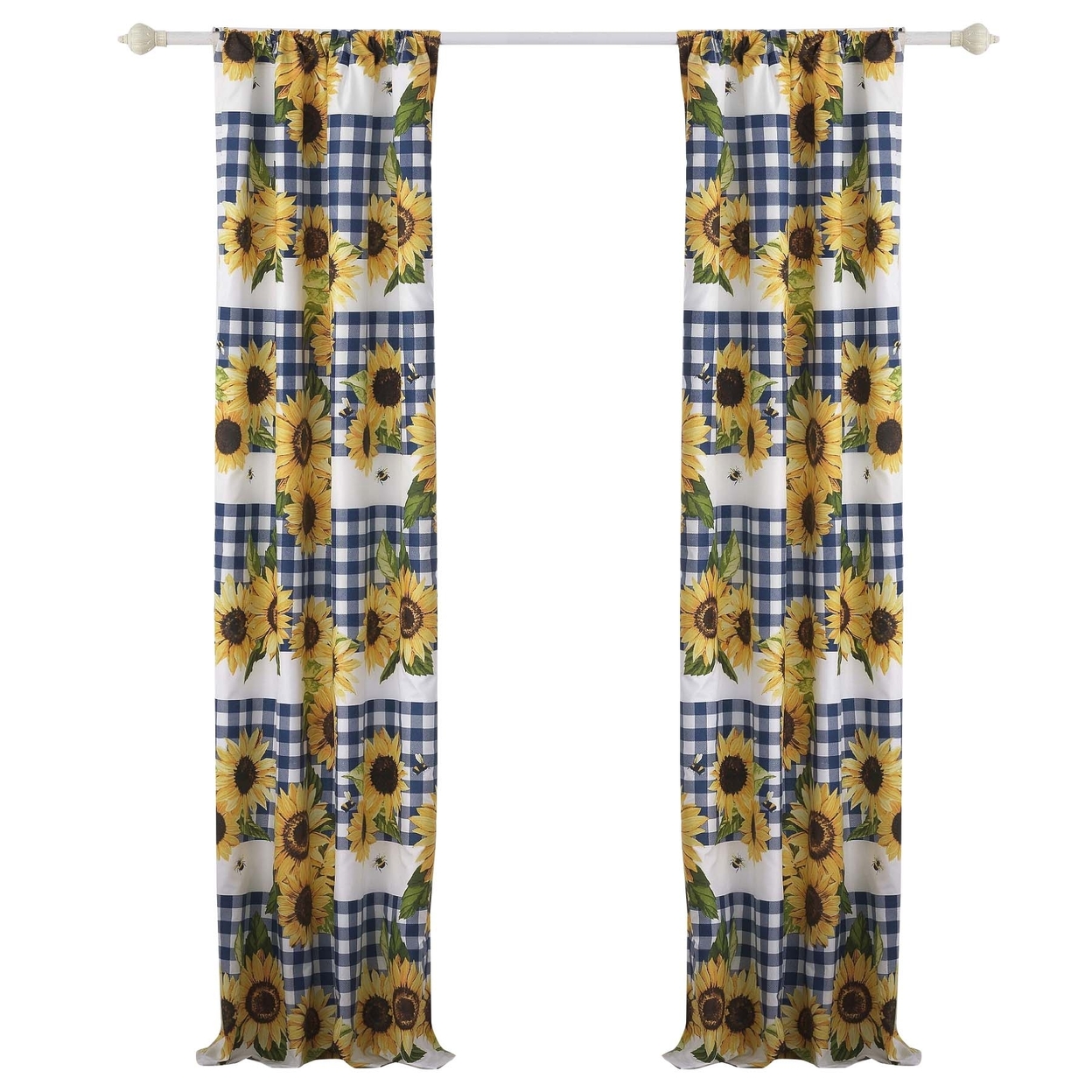 Oslo 84 Inch Panel Curtains, Microfiber Polyester, Yellow Sunflower Print