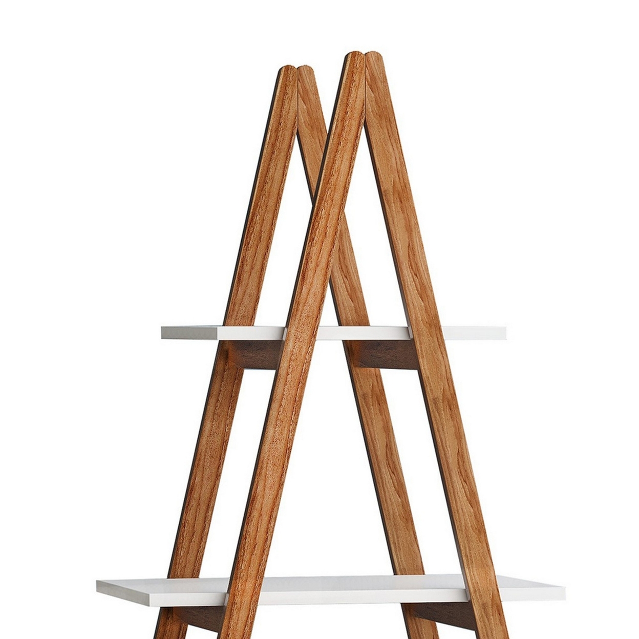 54 Inch A Frame Bookshelf With 4 Shelves, Ladder Style, White And Brown- Saltoro Sherpi