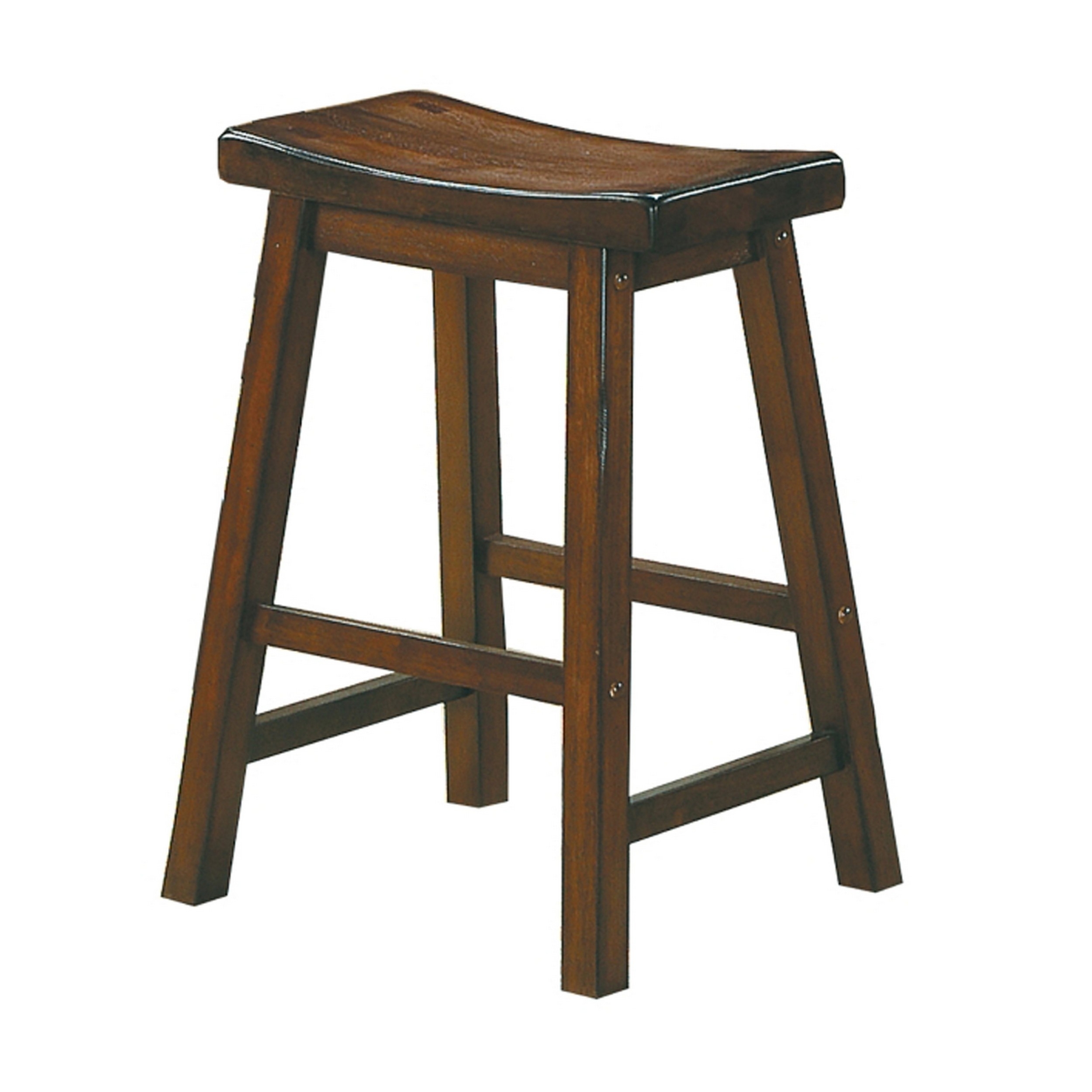 Wooden 24 Counter Height Stool With Saddle Seat, Distressed Cherry, Set Of 2- Saltoro Sherpi