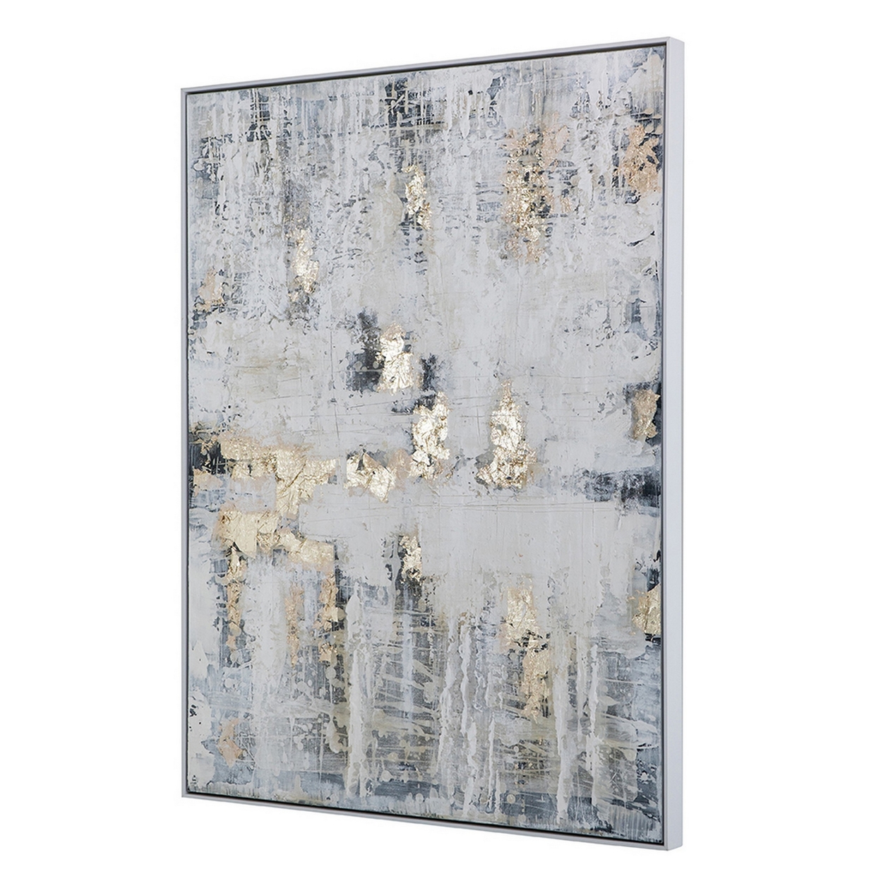 36 X 48 Inch Framed Wall Art, Hand Painted, White, Gray, Gold Brush Strokes- Saltoro Sherpi