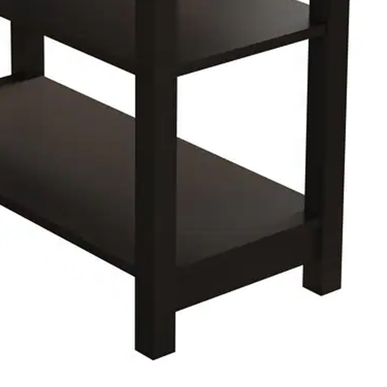 Fifo 24 Inch Slim Side Table, Set Of 2, Metal Cup Holder, 2 Shelves, Brown - Saltoro Sherpi