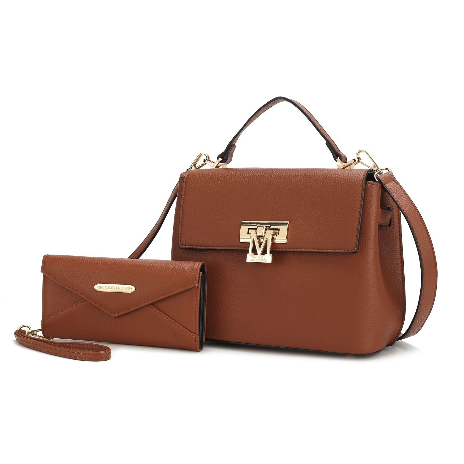 MKF Collection Hadley Vegan Leather Women's Satchel Bag With Wristlet Wallet - 2 Pieces By Mia K - Brown