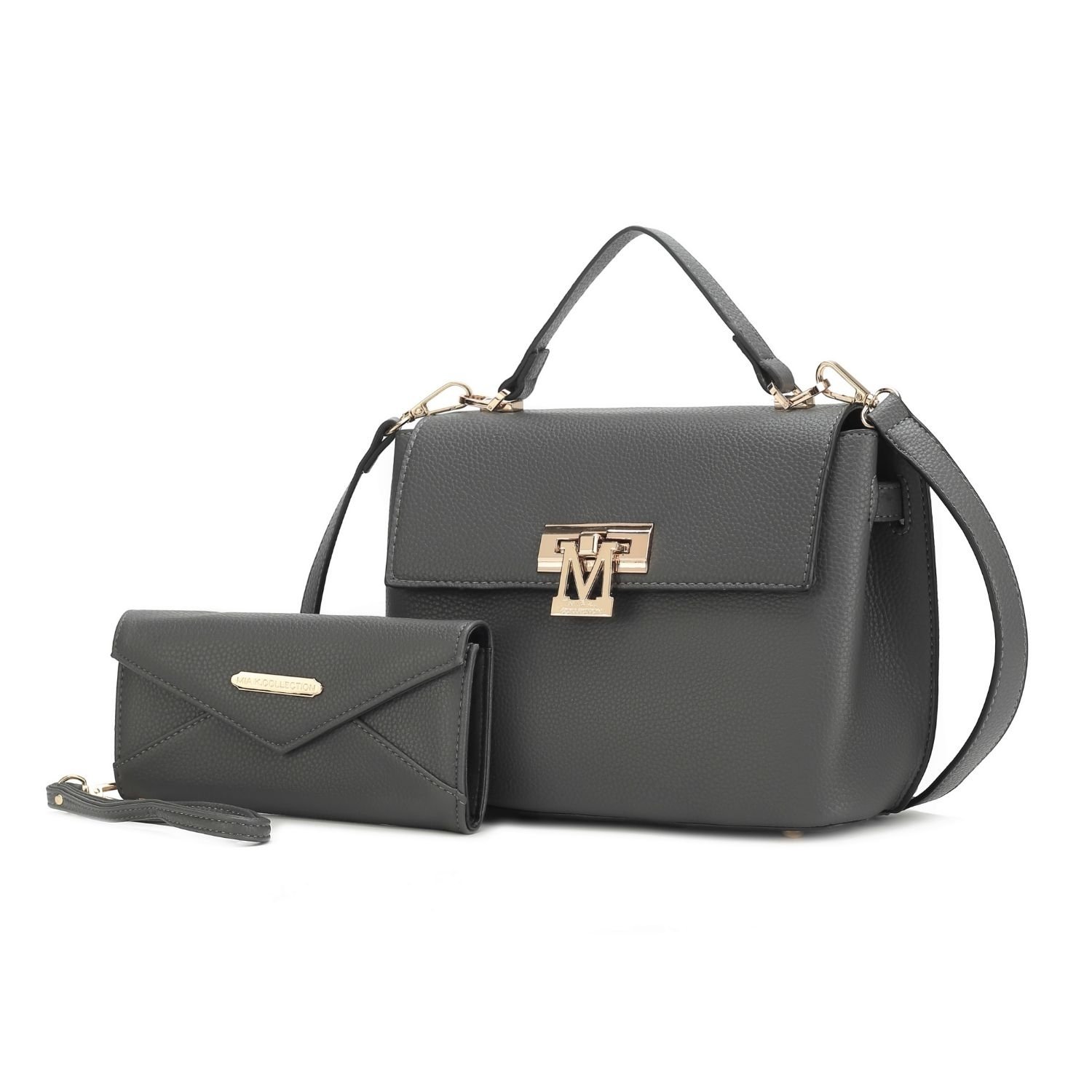 MKF Collection Hadley Vegan Leather Women's Satchel Bag With Wristlet Wallet - 2 Pieces By Mia K - Charcoal