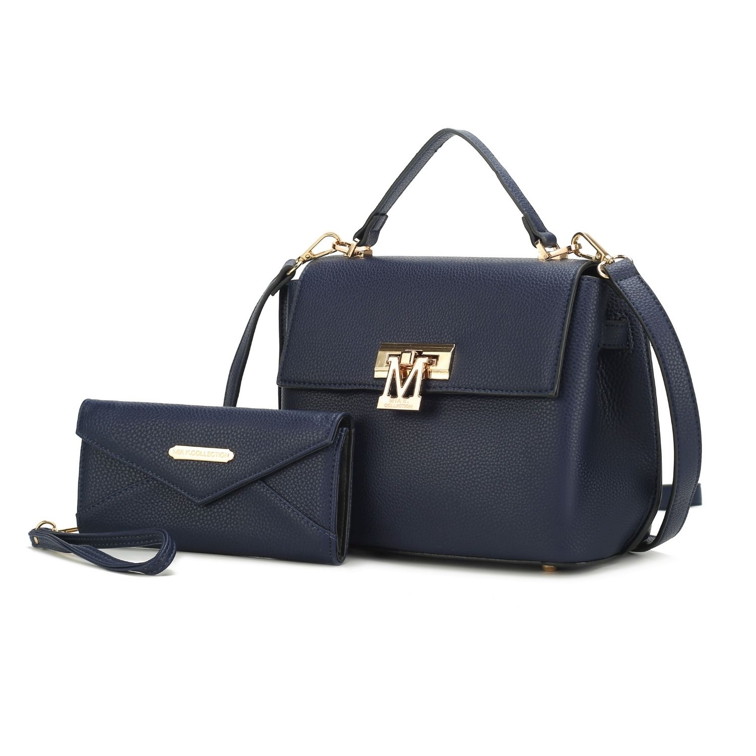 MKF Collection Hadley Vegan Leather Women's Satchel Bag With Wristlet Wallet - 2 Pieces By Mia K - Navy