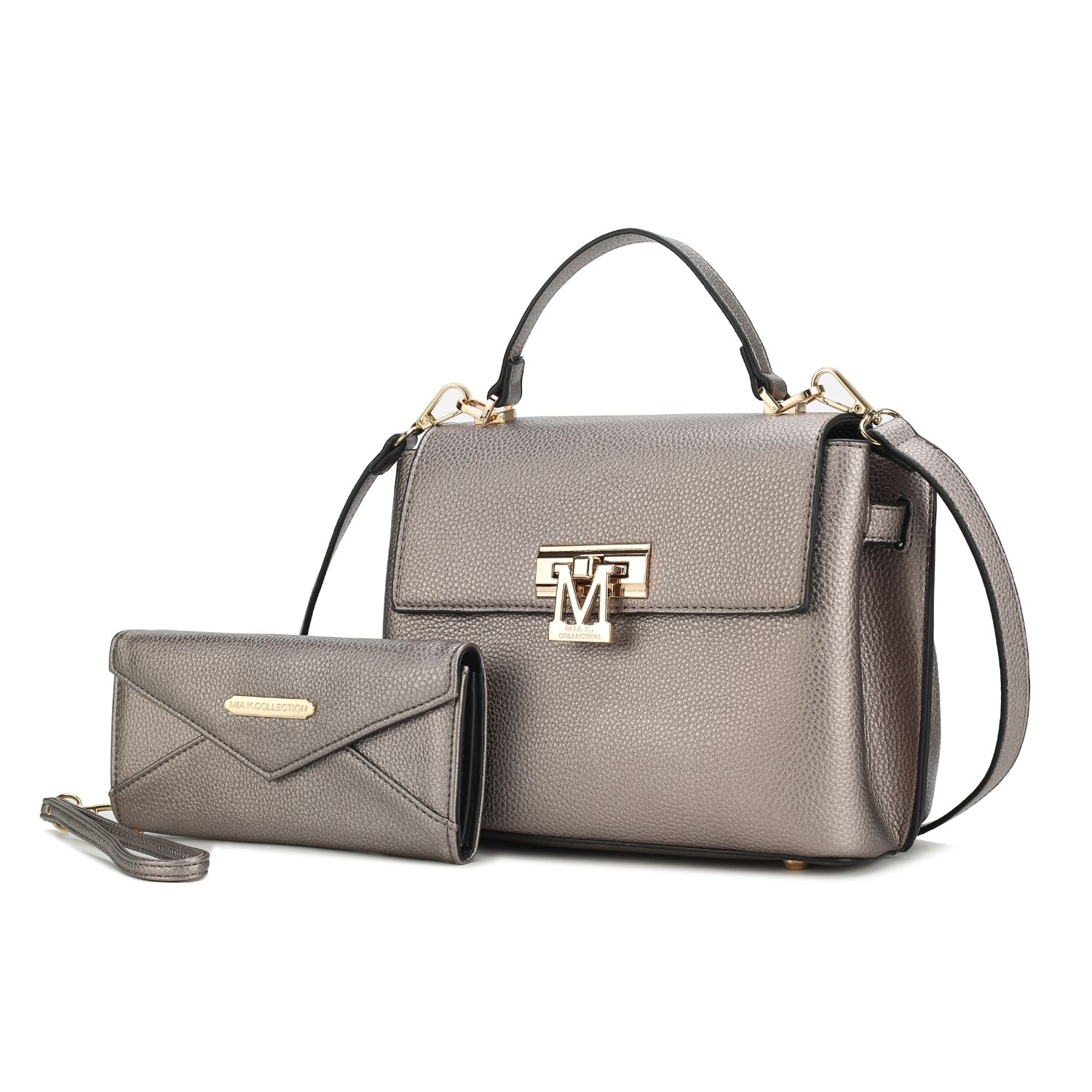 MKF Collection Hadley Vegan Leather Women's Satchel Bag With Wristlet Wallet - 2 Pieces By Mia K - Pewter