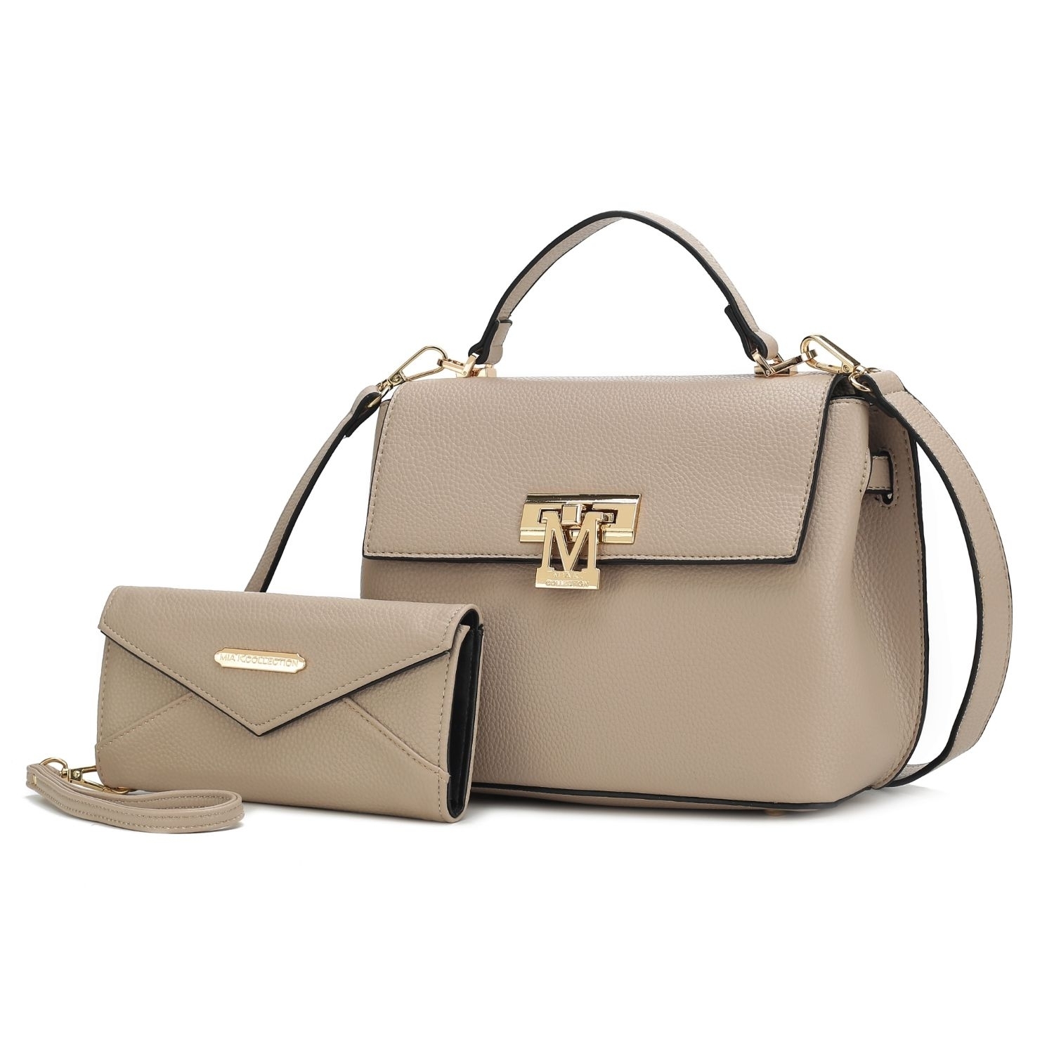 MKF Collection Hadley Vegan Leather Women's Satchel Bag With Wristlet Wallet - 2 Pieces By Mia K - Taupe