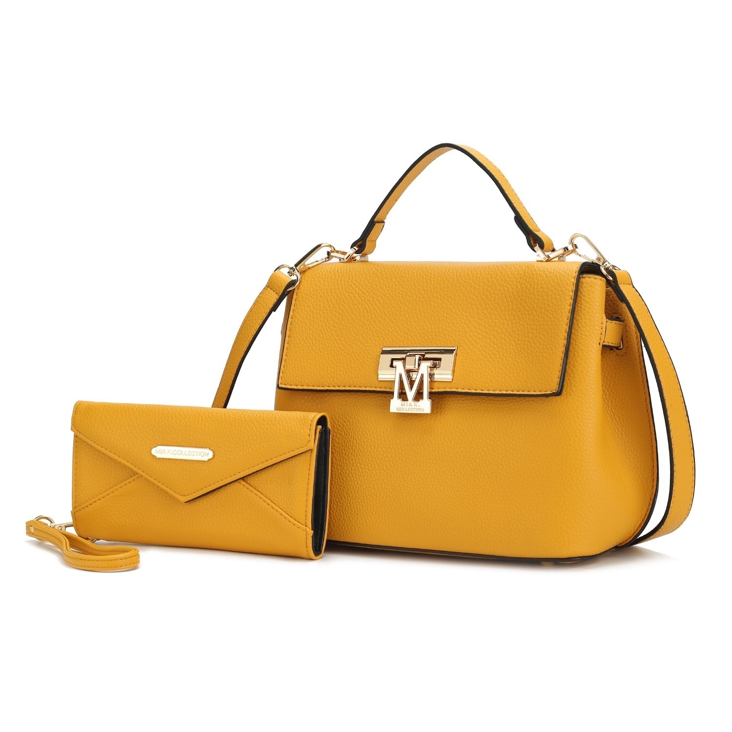MKF Collection Hadley Vegan Leather Women's Satchel Bag With Wristlet Wallet - 2 Pieces By Mia K - Yellow