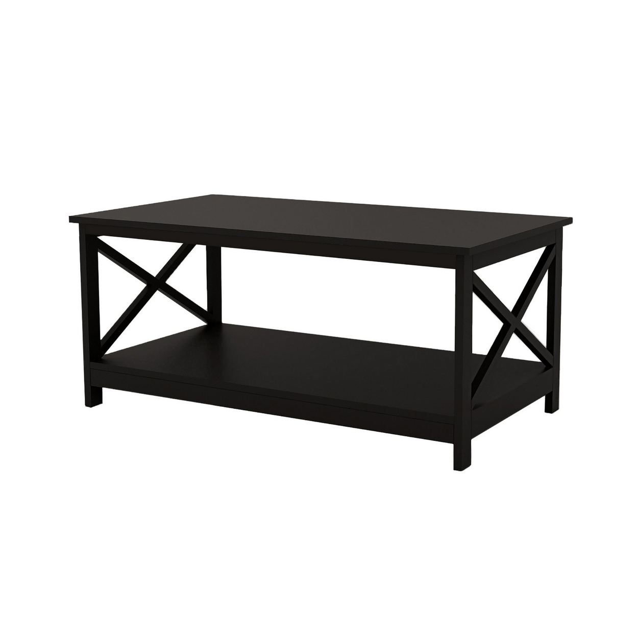 Hep 40 Inch Coffee Table With 1 Shelf, And Crossed Accent Frame, Black- Saltoro Sherpi
