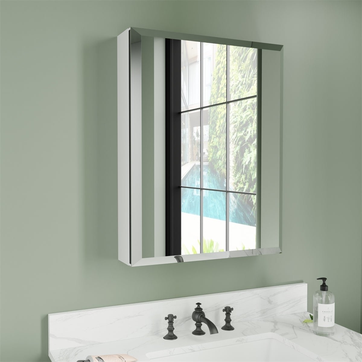 Classic 20x26 Matted Black Medicine Cabinet With Mirror Bathroom Surface Mount