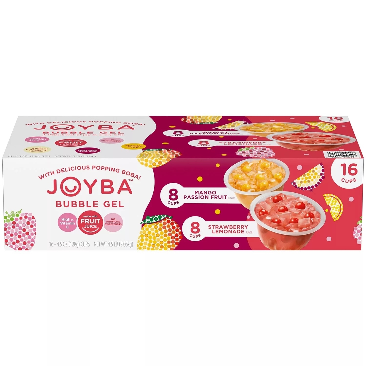 JOYBA Bubble Gel Fruit Cups, Strawberry Lemonade & Mango Passion, 4.5 Oz (16 Ct)