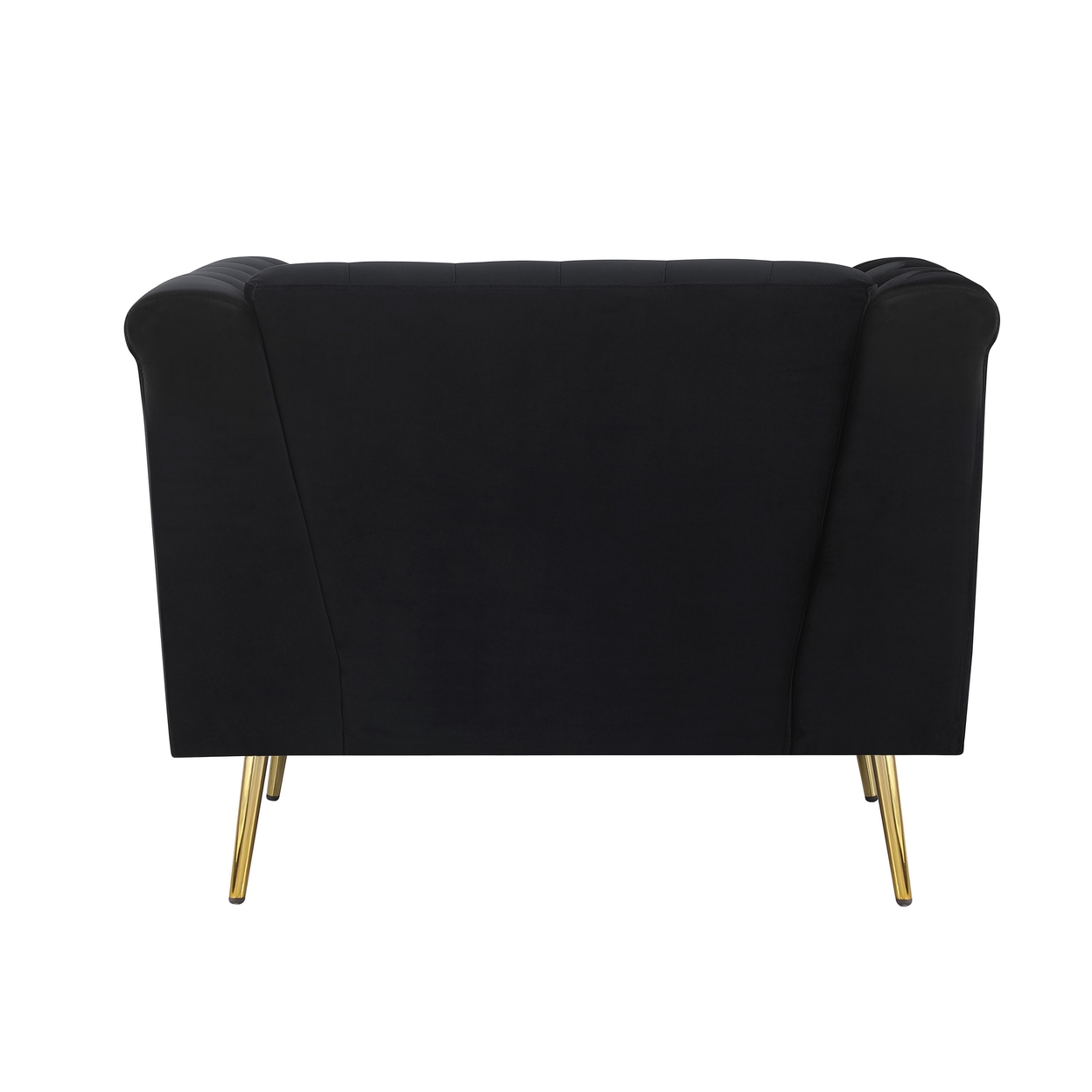 Ato 40 Inch Chesterfield Chair, Gold Trim, Tufted Black Velvet Upholstery- Saltoro Sherpi
