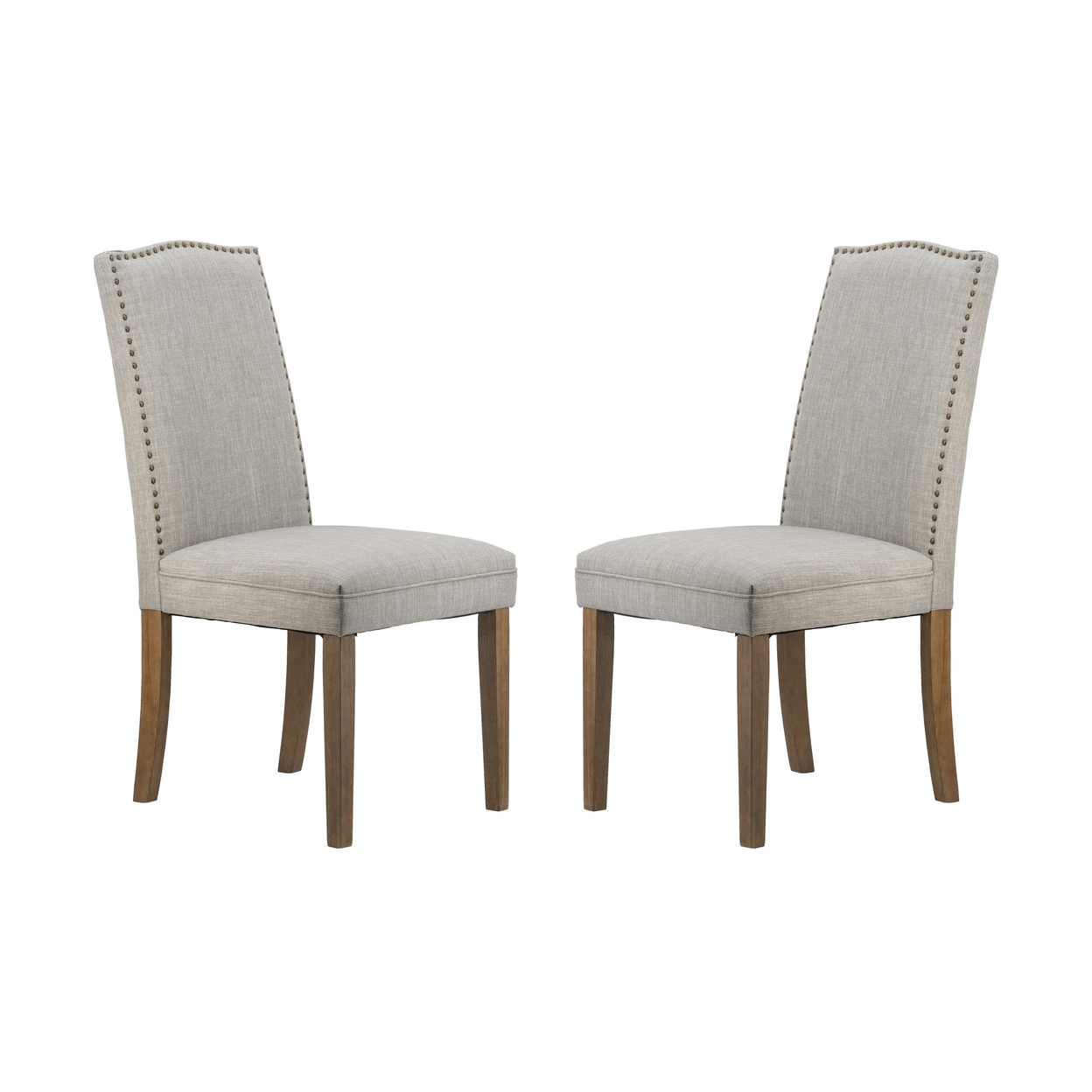 Elva 24 Inch Dining Chair, Smooth Gray Fabric, Nailhead Trim, Wood Legs- Saltoro Sherpi