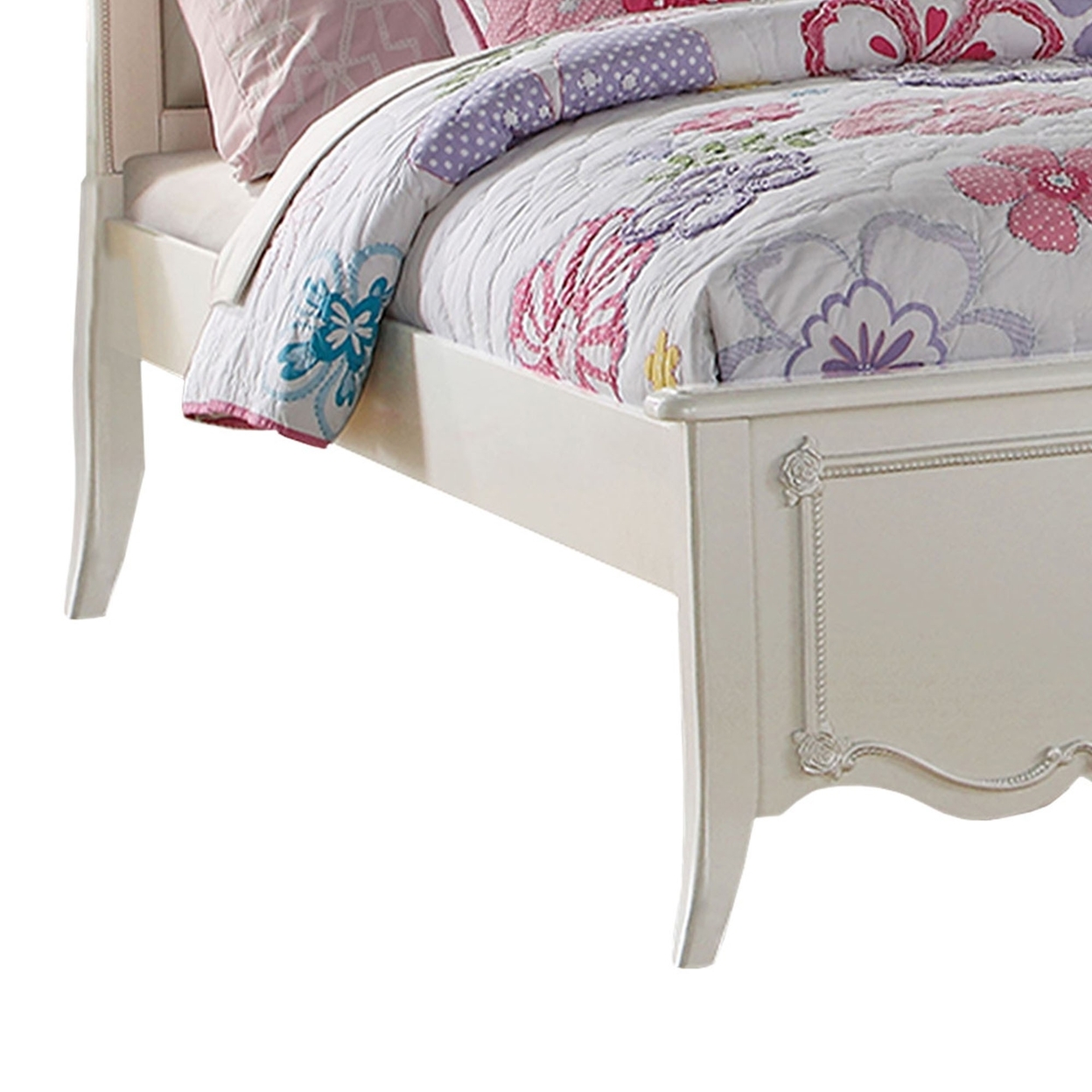 Pine Wood Twin Bed With Button Tufted Headboard, Pearl White- Saltoro Sherpi