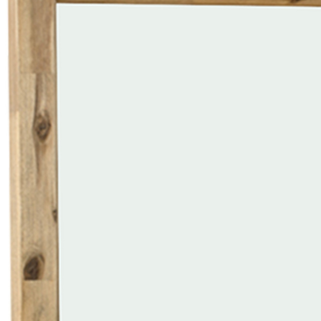 47 Inch Modern Rectangular Mirror, Light Brown Frame, Wood Grain Details- Saltoro Sherpi
