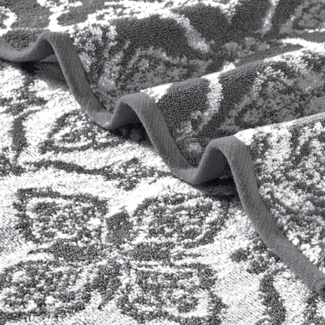 Naja 6pc Cotton Towel Set, Jacquard Pattern, White, Gray By The Urban Port- Saltoro Sherpi