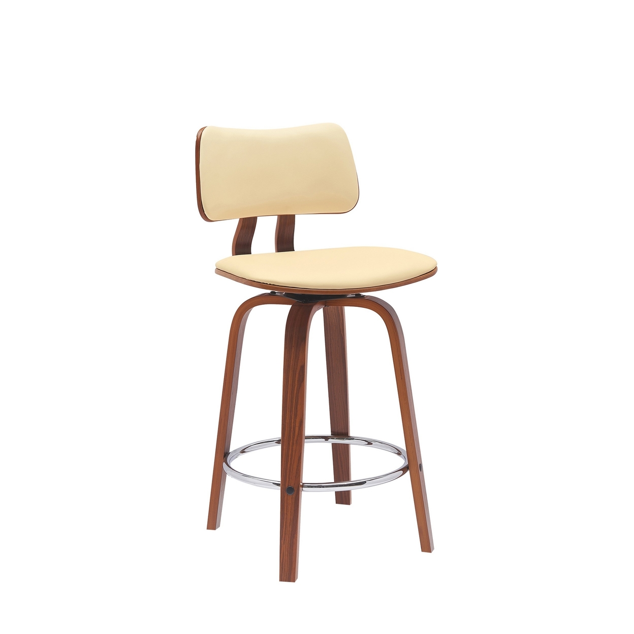 Pino 26 Inch Swivel Counter Stool Chair, Cream Faux Leather, Walnut Brown - Saltoro Sherpi